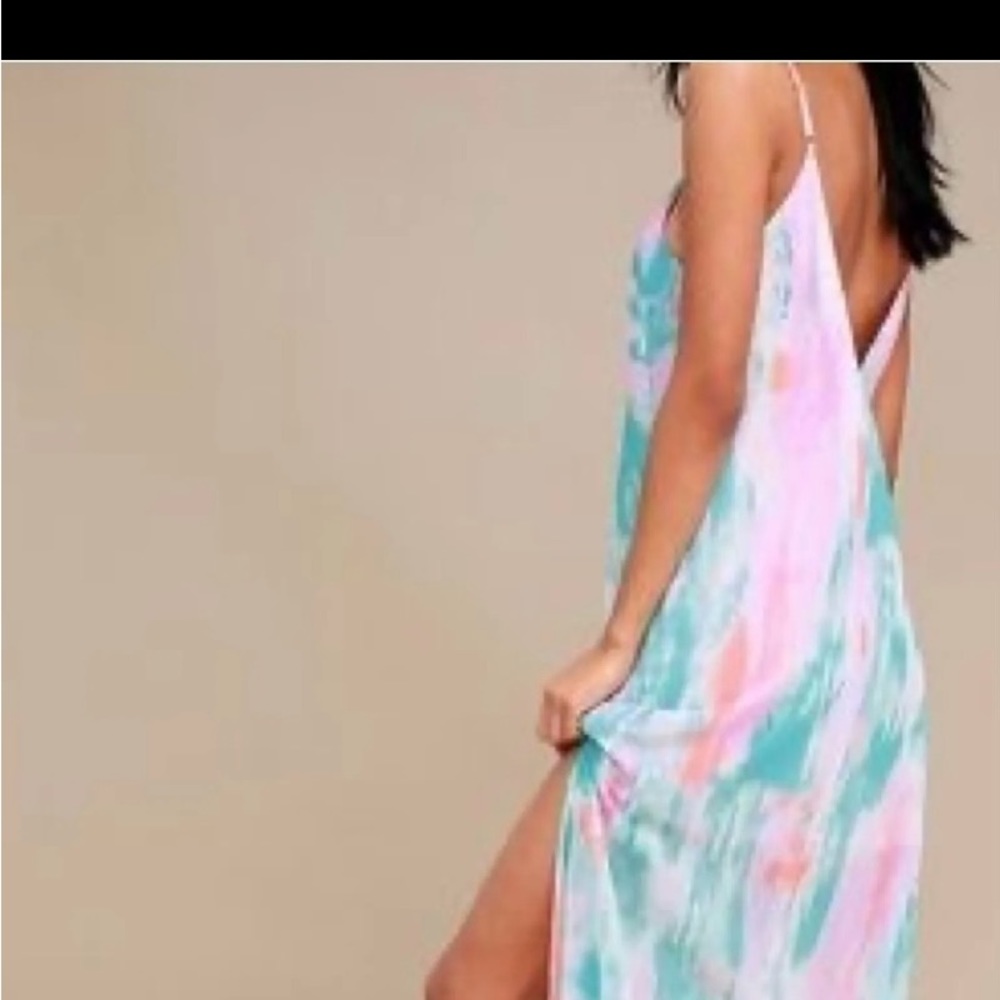 LULU'S Flying Watercolors Fuchsia Print Maxi Dress